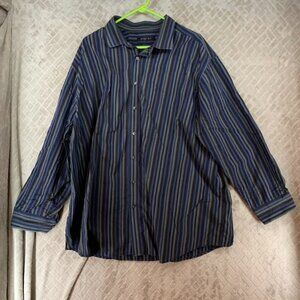 Synrgy Mens 3XL Button-Up Dress Shirt Blue Striped Long Sleeve 100% Cotton